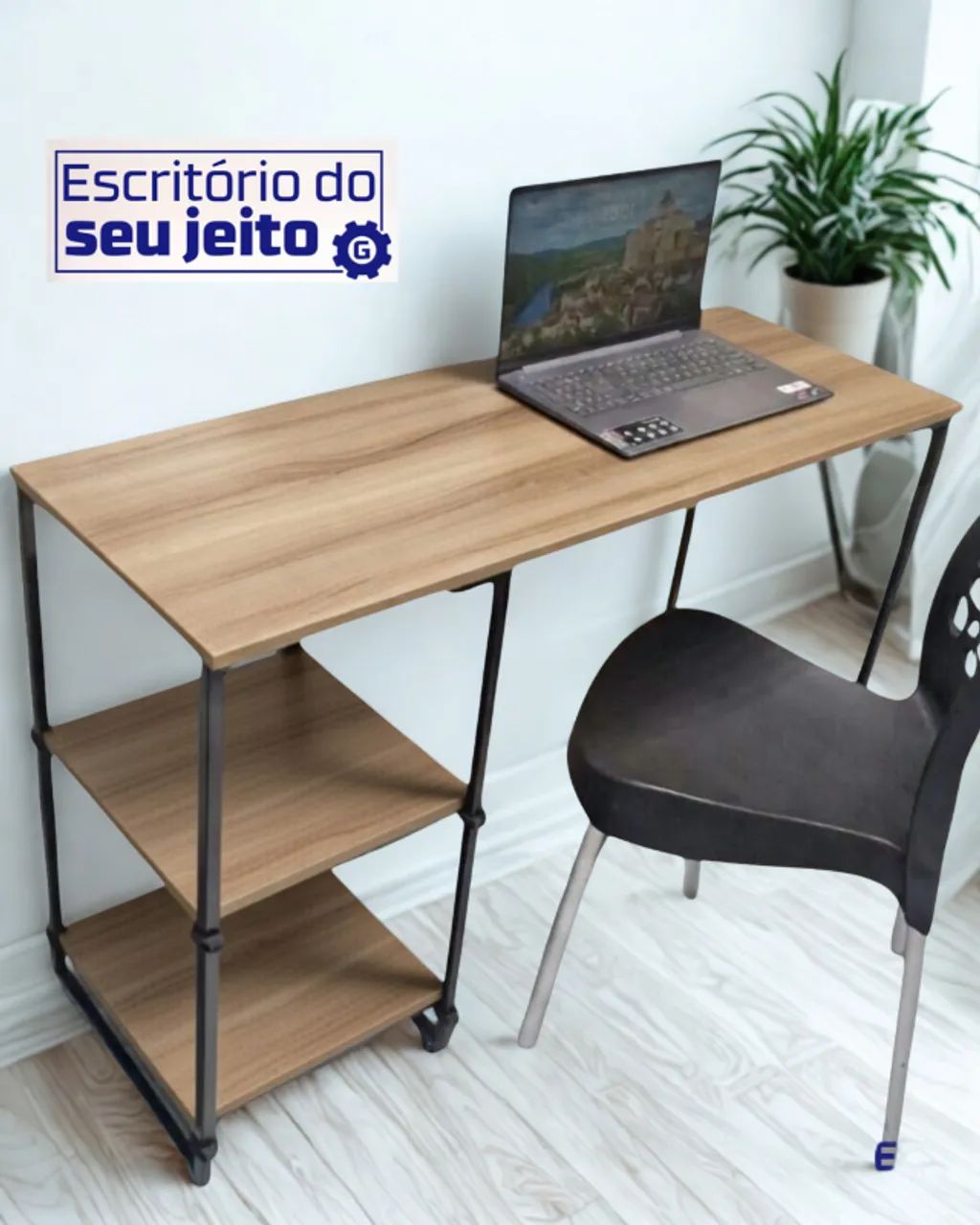 Mesa de Escritório 1,1m NOVA Multiuso Industrial com prateleira para Computador Notebook - Foto 2