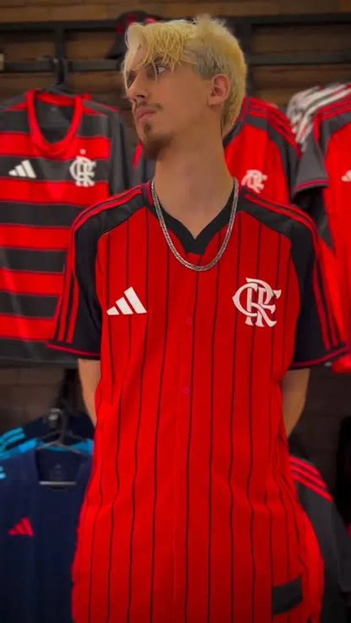 ? CAMISA FLAMENGO - MODELO BASEBALL | VERMELHA E PRETA  THAI