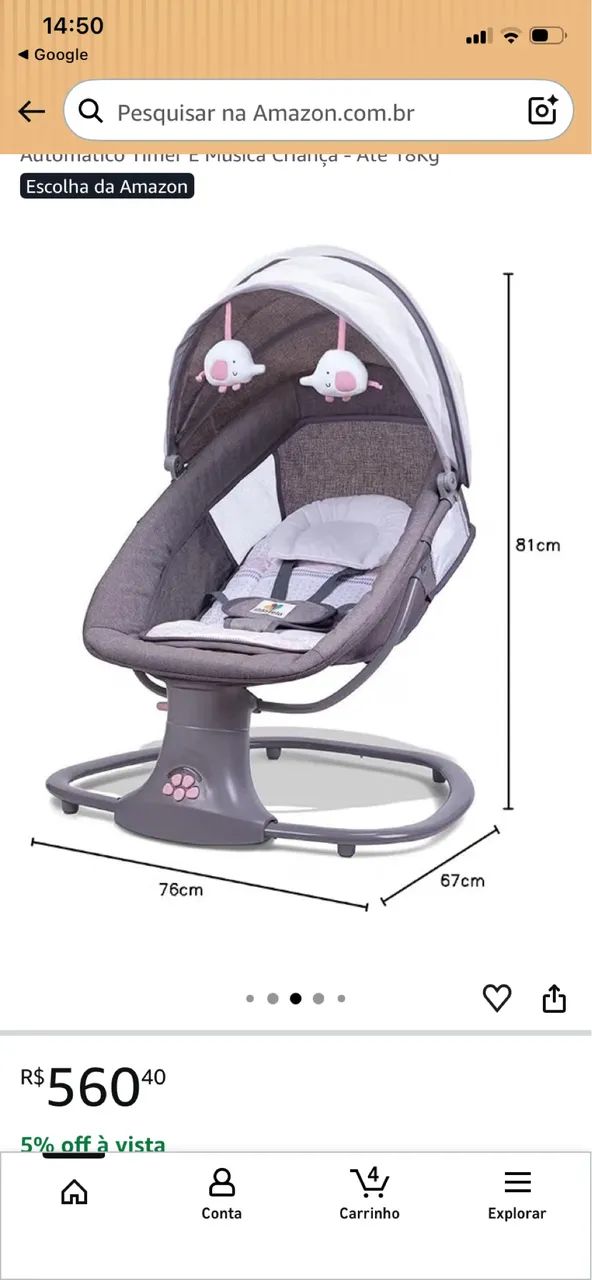 Cadeira De Balanço Para Bebê  Automática  Mastela Com Bluetooth Cinza