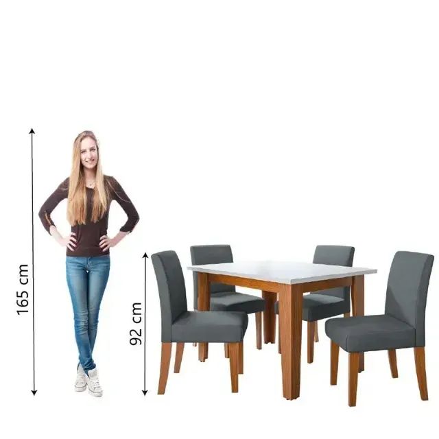 Mesa Tok de Jantar Com 4 Cadeiras na cor Cinza Suede - Foto 2
