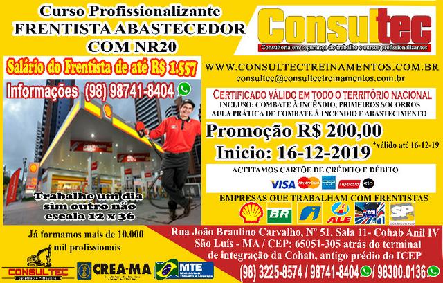 Curso de Frentista Abastecedor com NR20 - Inicio 16-12-2019 R$ 200,00