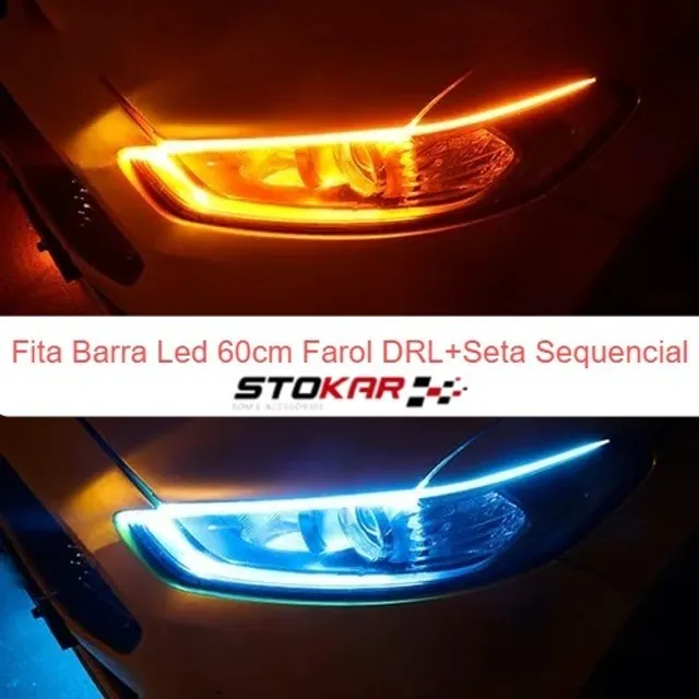 Fita Barra Led 60cm 12V Flexível Farol DRL + Seta Sequencial