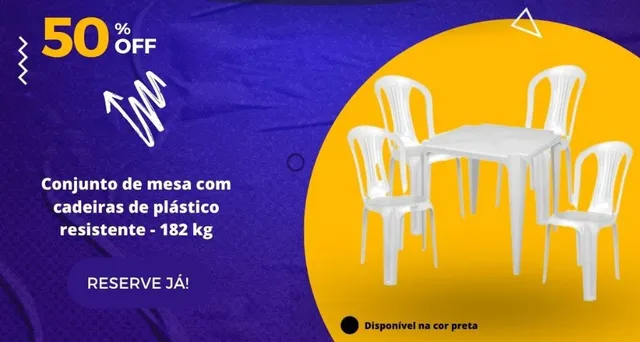 Jogo de mesa com 4 cadeiras de plastico