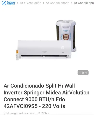 Ar-Condicionado Split Inverter 12000 BTUs Springer Midea Xtreme Save  Connect High Wall Só Frio 42AGVCI12M5/