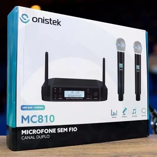 Kit 2 Microfones Sem Fio Profissional Amplificador Dinâmico UHF