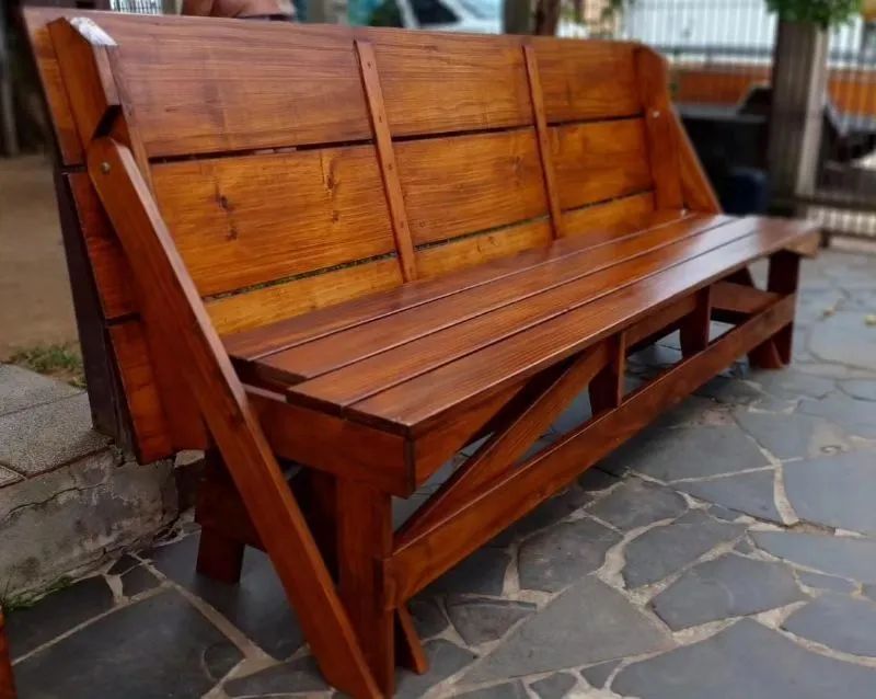 Mesa de madeira maciça com banco 2 metros  - Foto 5
