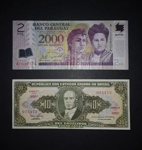 Cedula 10 cruzeiros carimbo 2000 guaranies 