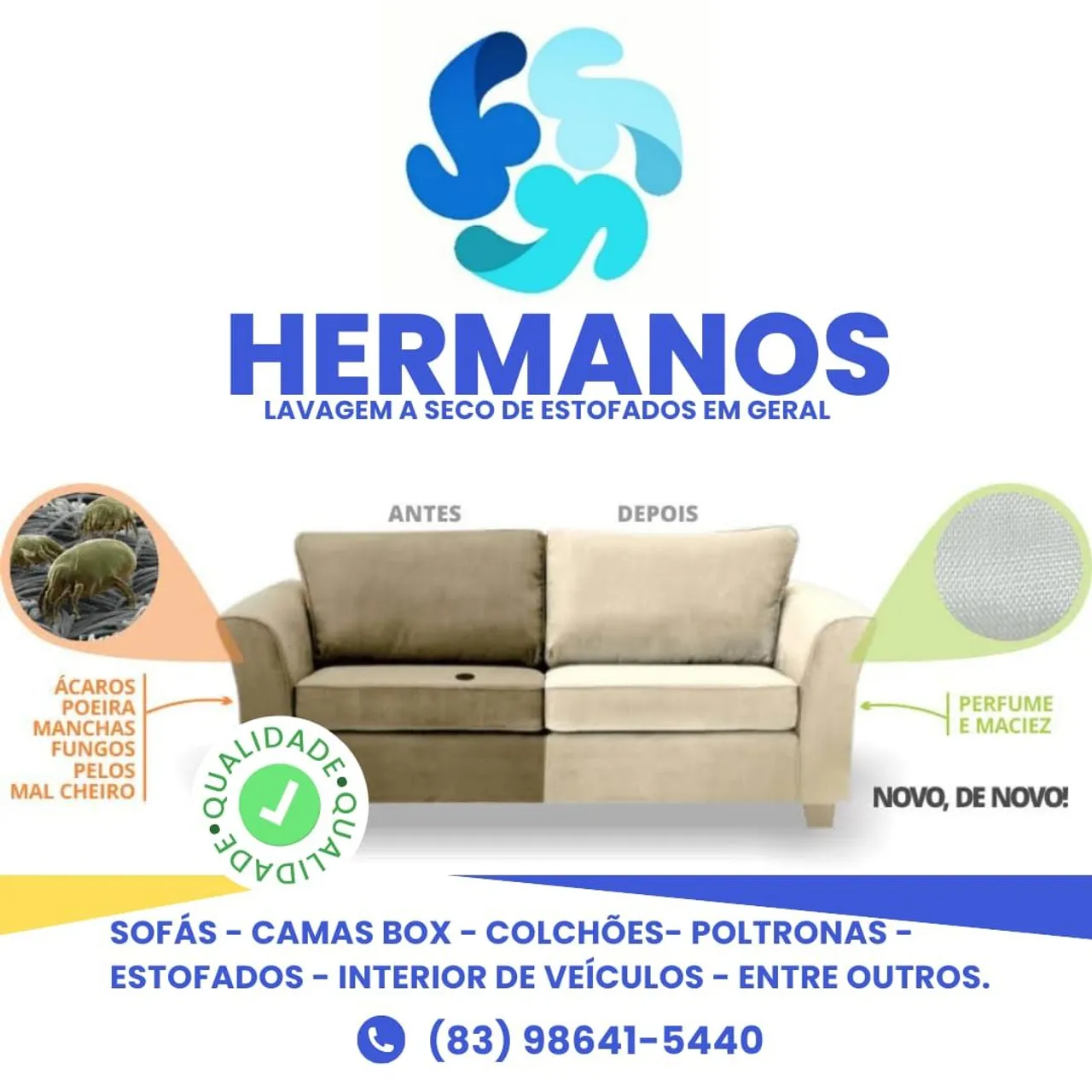 Higienização com Hermanos, promoção limpeza sofás e poltronas, whats *