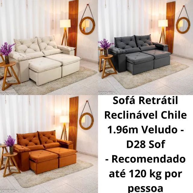 Sofá Retrátil Reclinável Chile 1.96m Veludo - D28 Sof