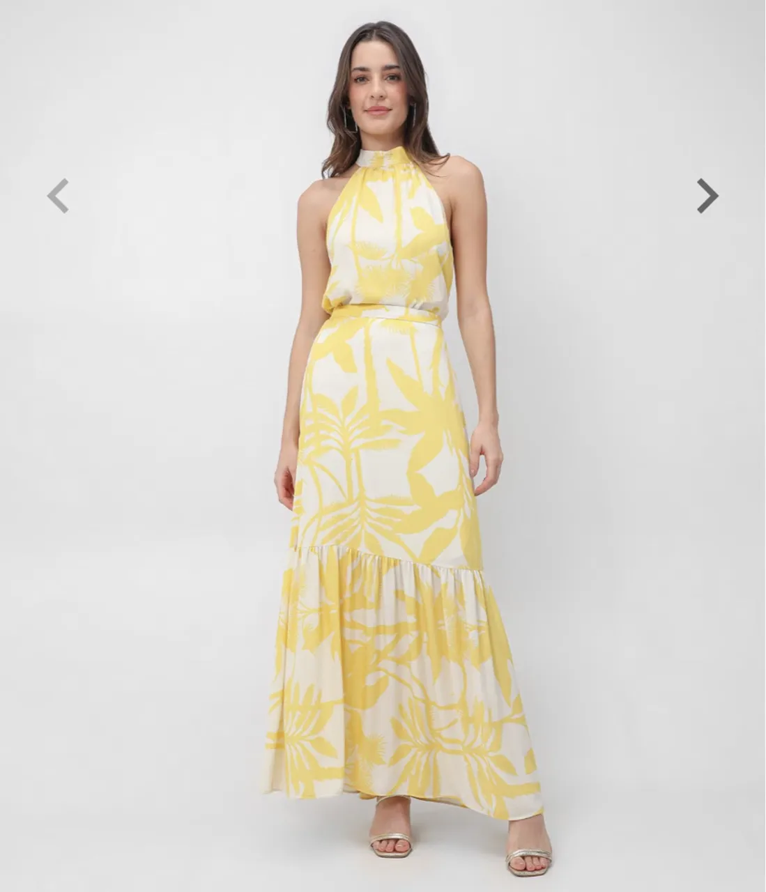 Saia evasê floral amarela tam 40