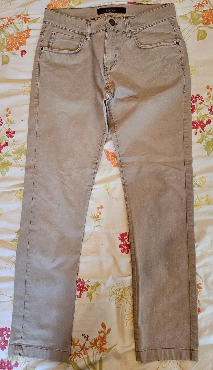 Calça de sarja masculina Zara cinza clara P