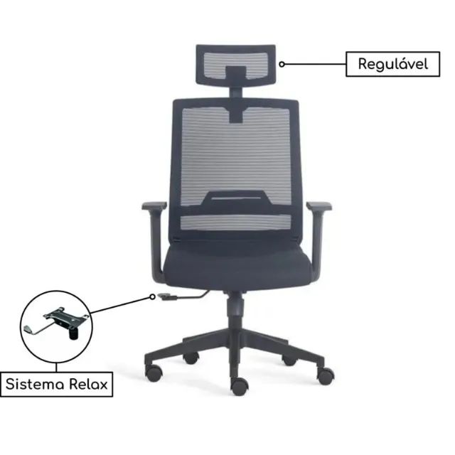 Cadeira Presidente Berlim Tela Preta Ergonômica Conforto Prolongado p/ Escritório 30050 - Foto 2