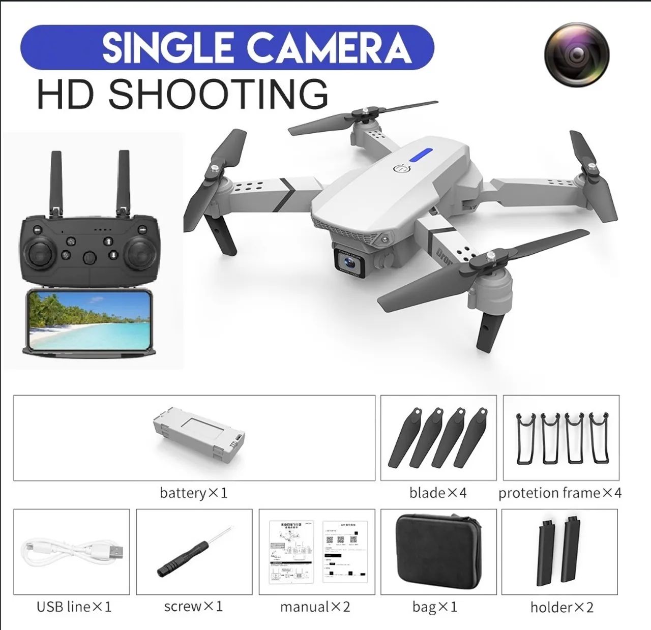 E88 Pro Drone HD Câmera Dupla Posicionamento WiFi FPV Altura Manter Profissional  - Foto 3