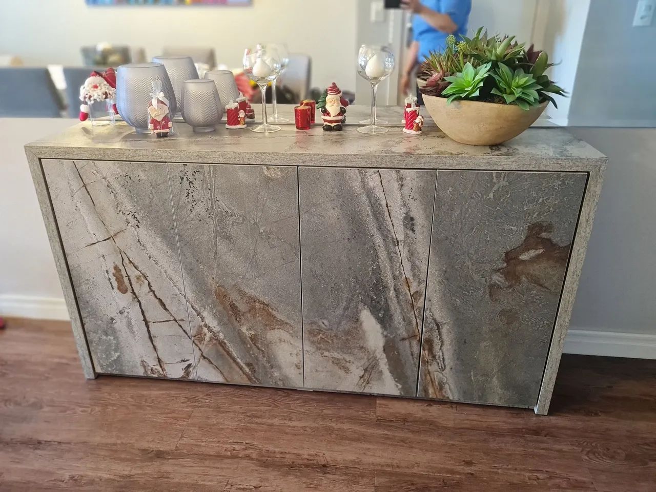 Marble-finish MDF Sideboard/Buffet – Modern and Elegant!