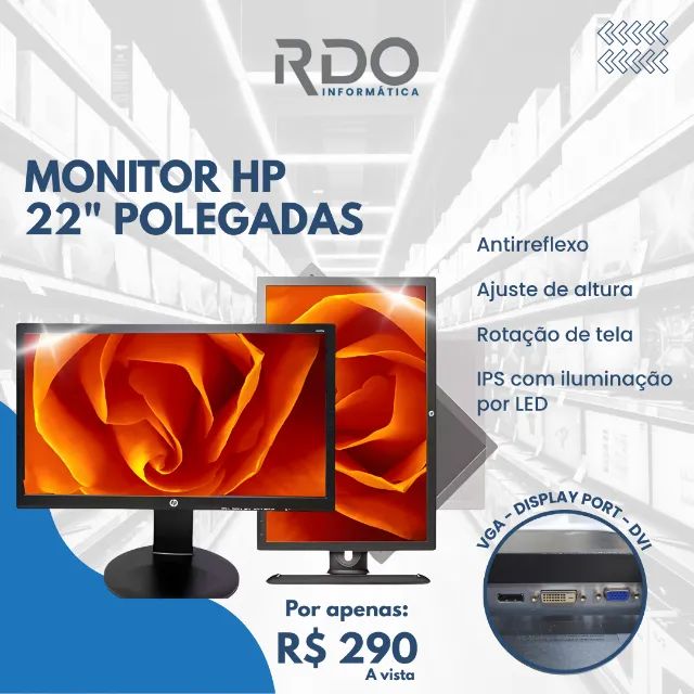 Monitor HP 22? IPS Antirreflexo com Ajuste de Altura e Rotação - Pronto para uso!
