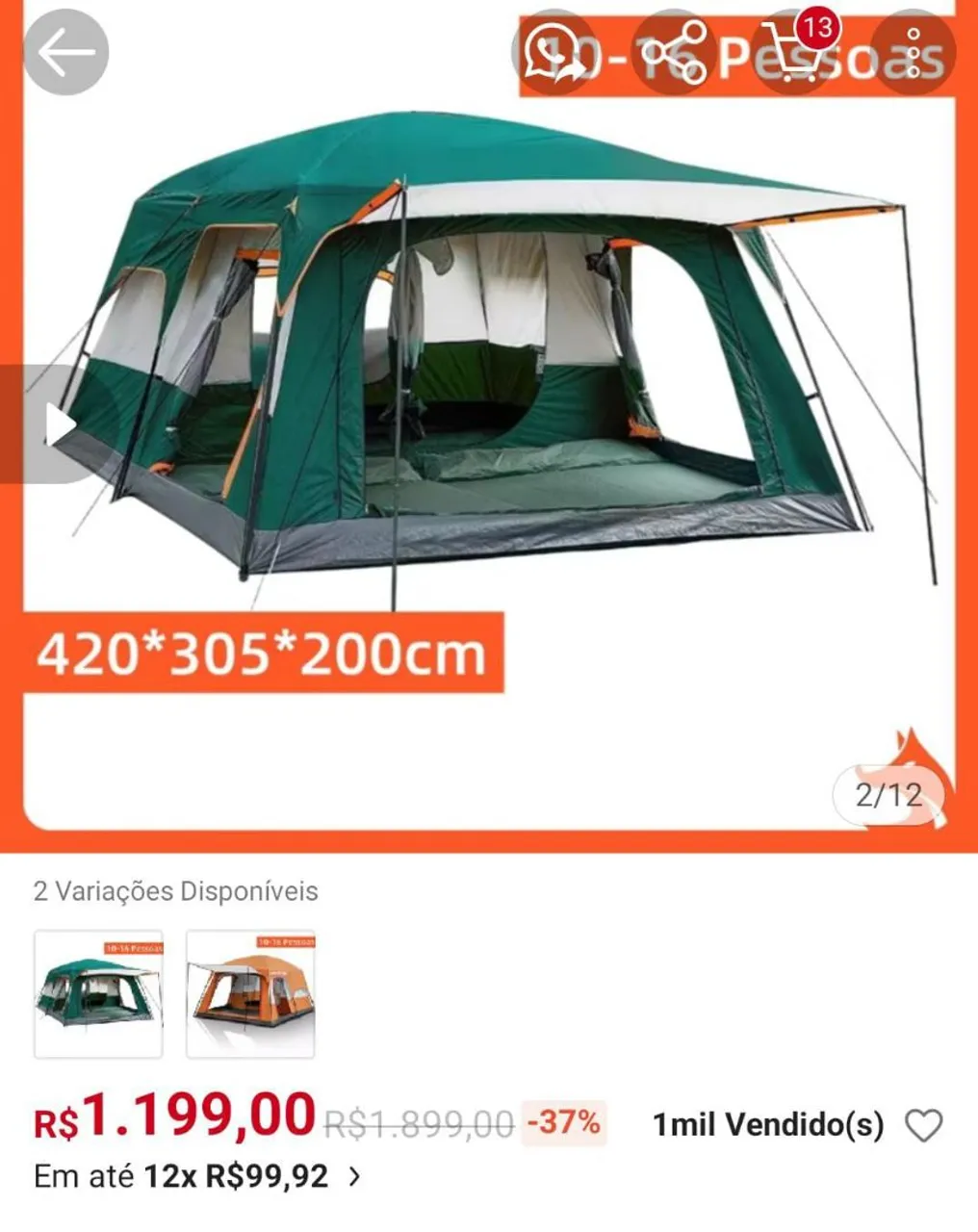 Barraca de Camping 10-12 Pessoas - Oferta!
