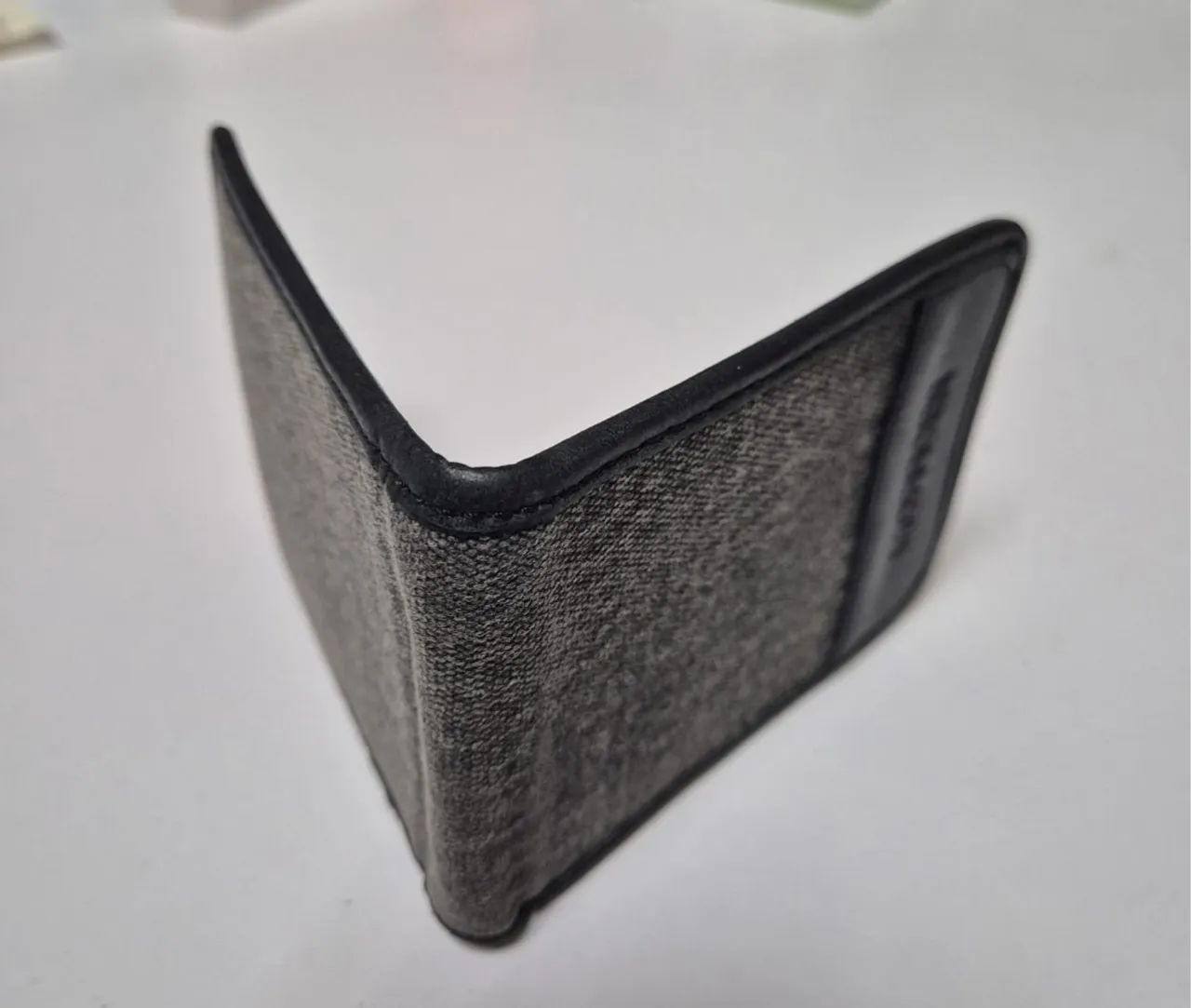 Carteira MOfficer Couro e Tecido Cinza - Foto 2