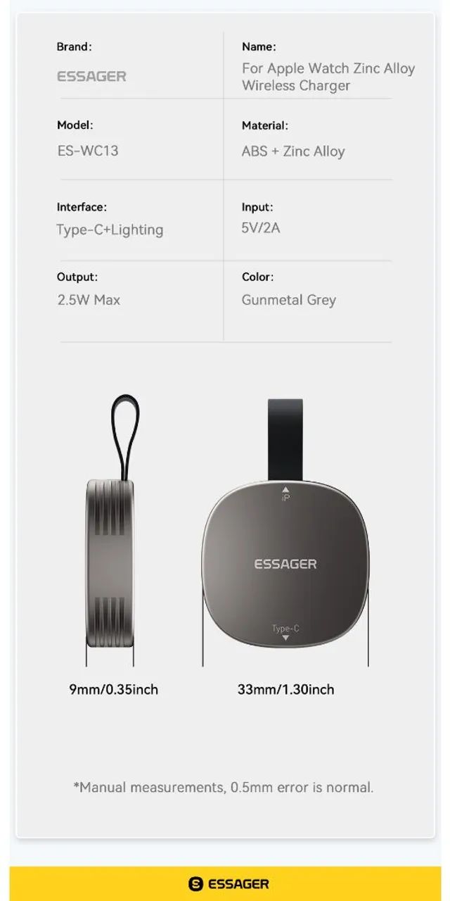Carregador para Apple Watch Essager 2.5W - (Compatível até a versão 8) - Foto 3
