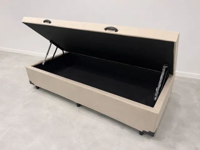Base Box Baú Solteiro Suede Creme NOVO