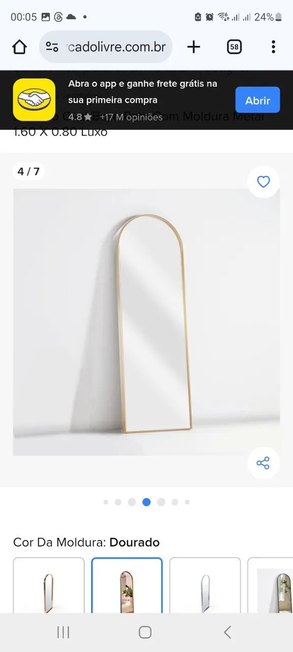 Espelho oval dourado 1.50x0.40