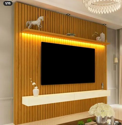 Rack com Painel para TV até 75 Polegadas 100% MDF Ripado com LED e 2 Gavetas 250CMX184CM N