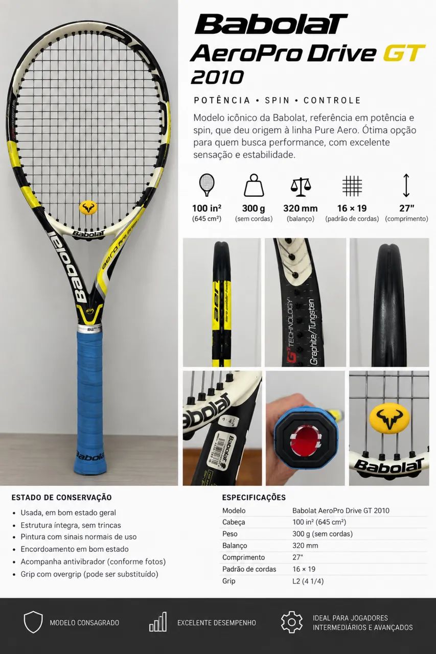 Babolat AeroPro Drive GT 2010 - 300g - Grip L2 - Esportes de