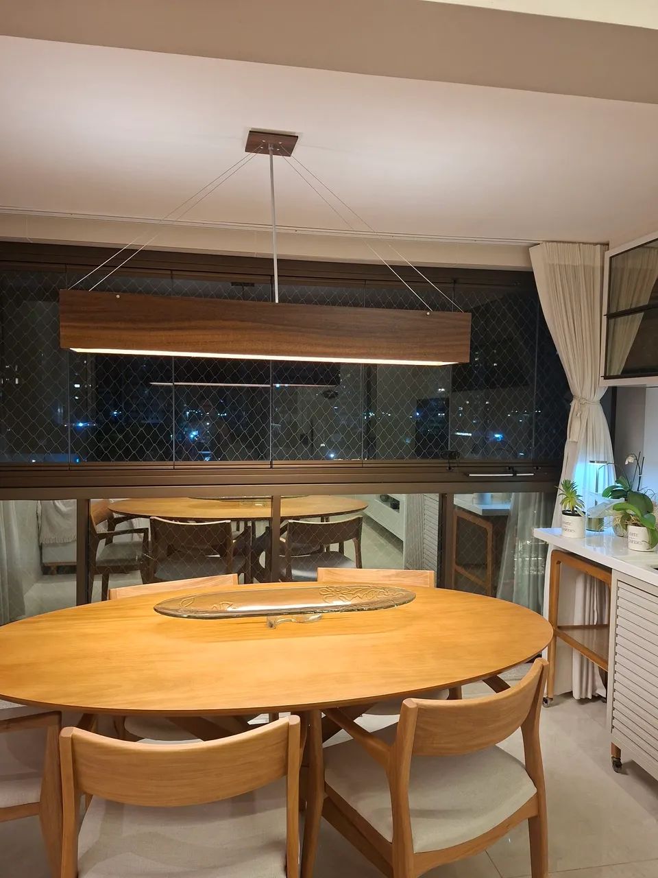 Luminária pendente madeira 
