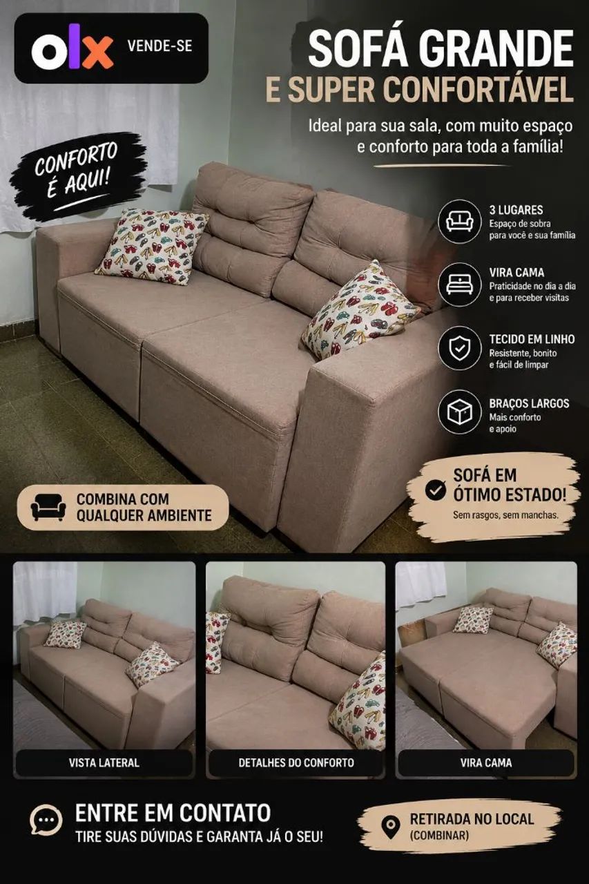 ? Sofá retrátil que vira cama ? confortável e espaçoso