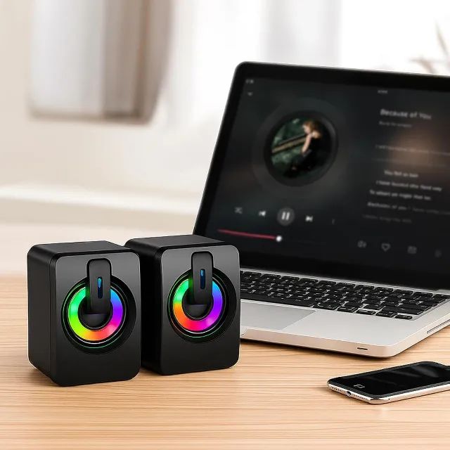 Caixa De Som Para Computador Notebook Com Led RGB A2 - Foto 5