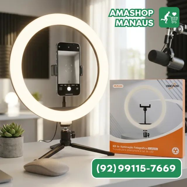 Ring Light LED 12 Polegadas Circular com Suporte Articulado para Celular Com Tripé Grande