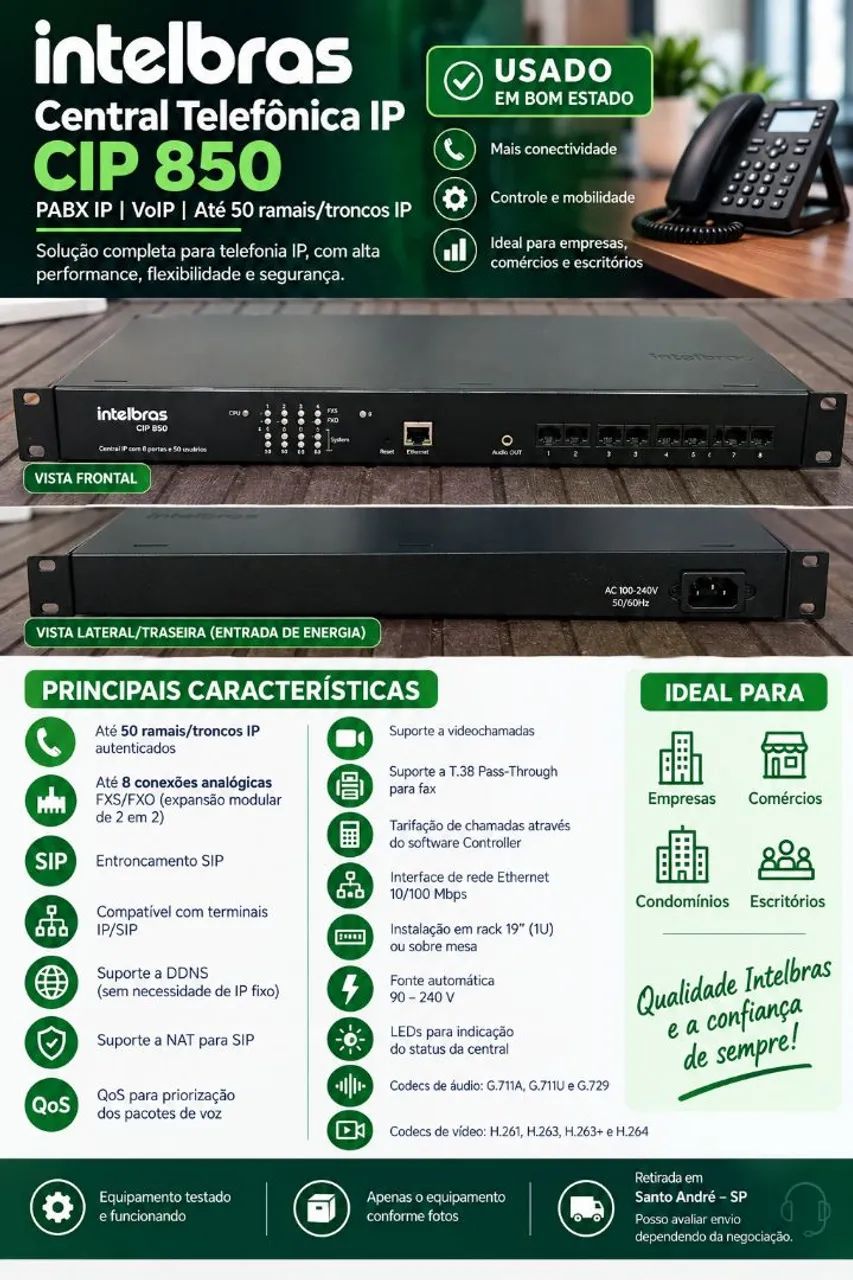 Central Telefônica IP / PABX IP da marca Intelbras, modelo CIP 850. - Foto 2