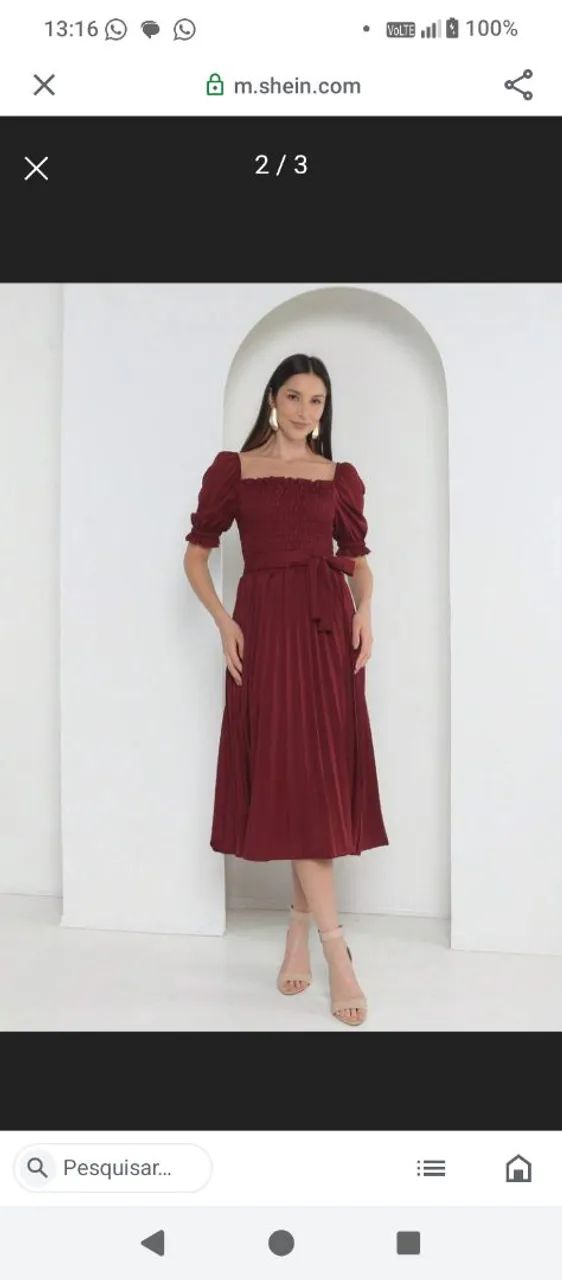 Vestido plissado vinho 