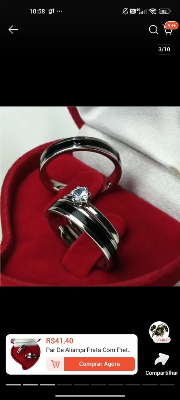 Anel aliança/namoro prata com preto - Foto 2