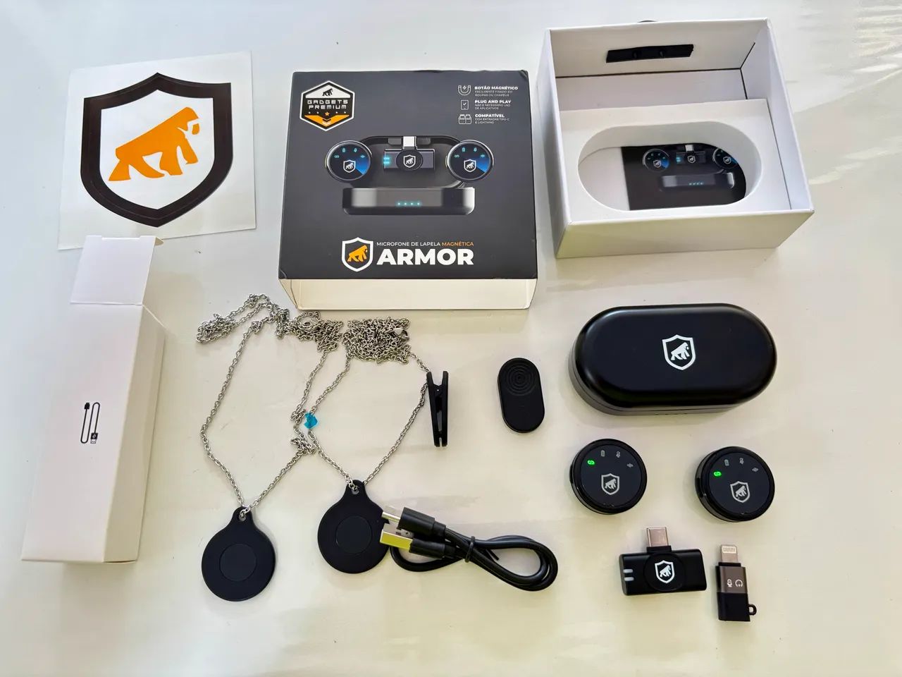 Microfone de Lapela Duplo Magnético Sem Fio GShield Armor com Redução de Ruído - Foto 4