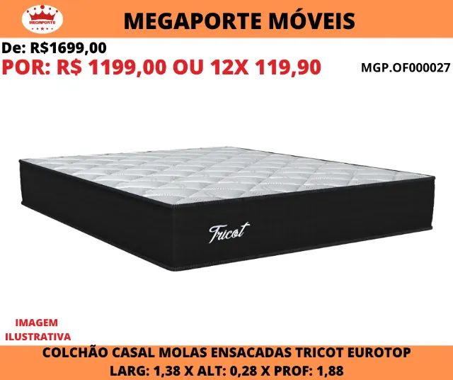 Colchão Casal Molas Ensacadas Tricot Eurotop