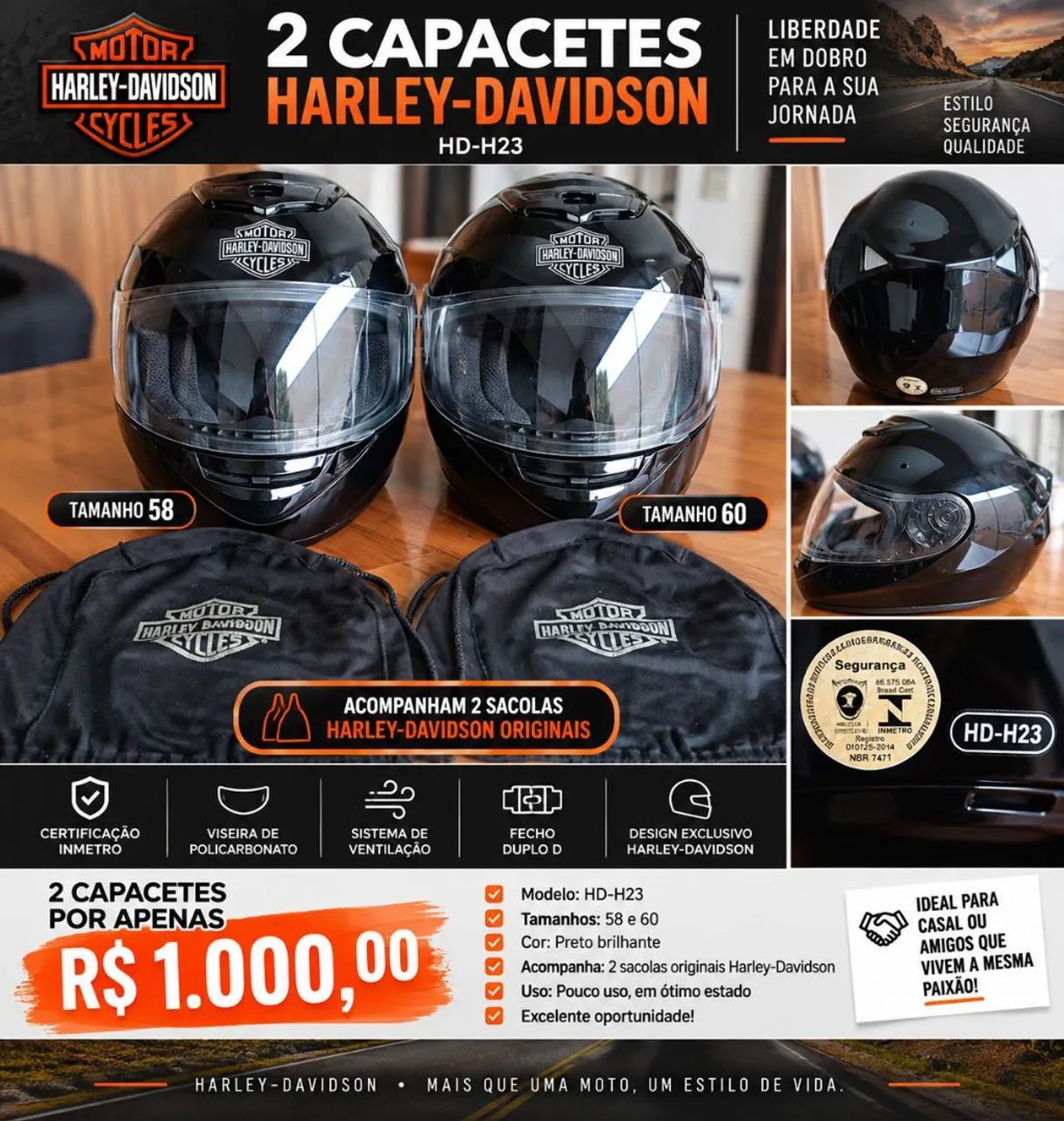 Harley-Davidson カーボーイ 2点セット 2 CAPACETES HARLEY-DAVIDSON - R$ 1.000 O PAR - Calçados Esportivos