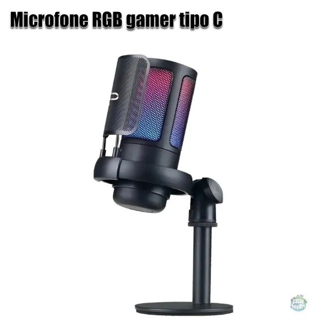 Microfone condensador Rgb usb tipo c stream lives