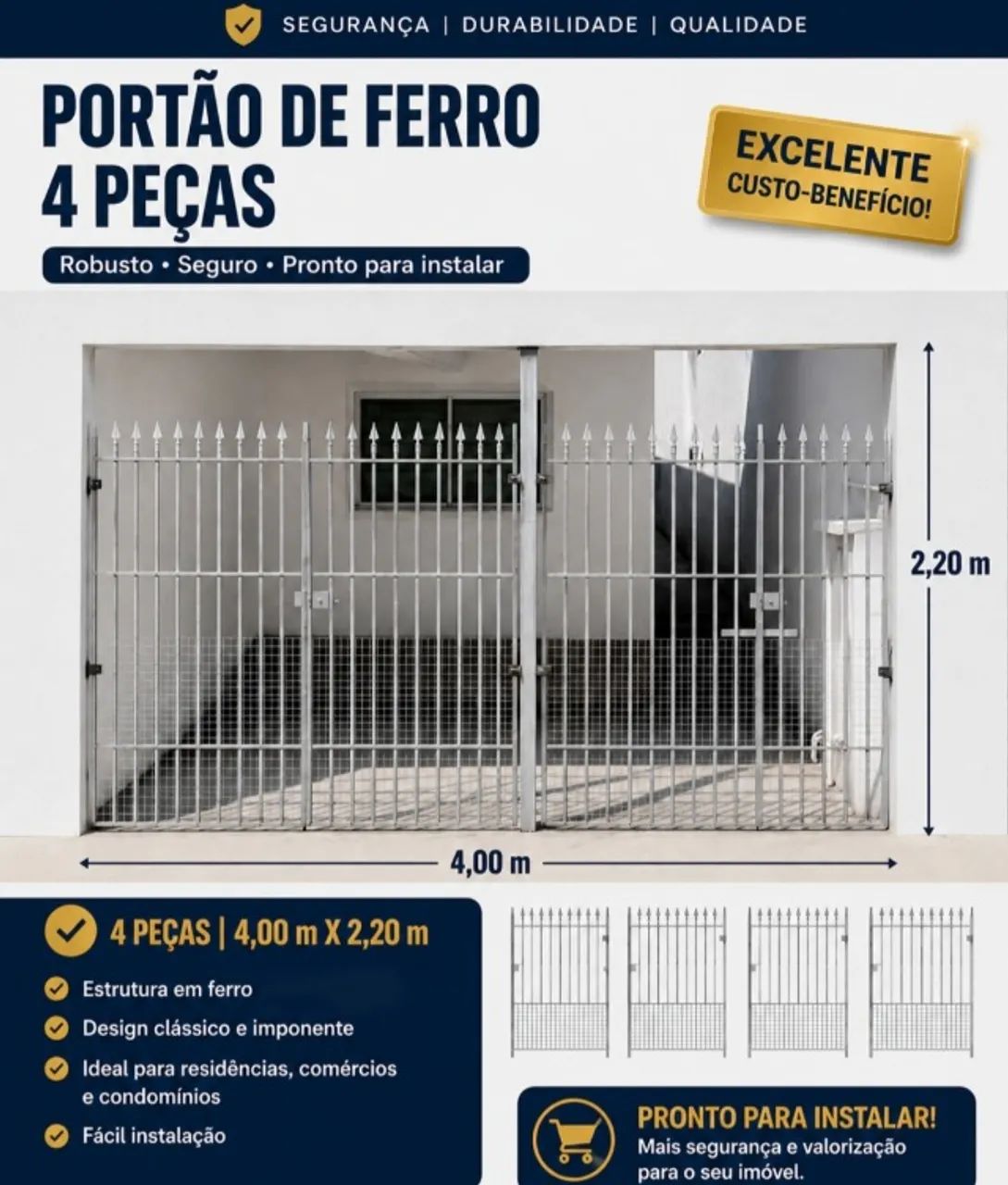 Portão 4 metros em ferro
