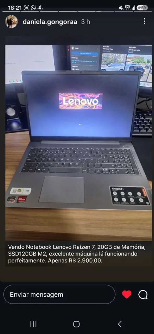 Vendo Notebook Lenovo Ideapad 3 20GB