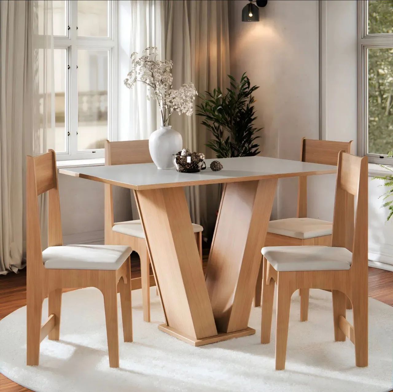 Mesa de Jantar 4 Lugares cor Mel/Off White