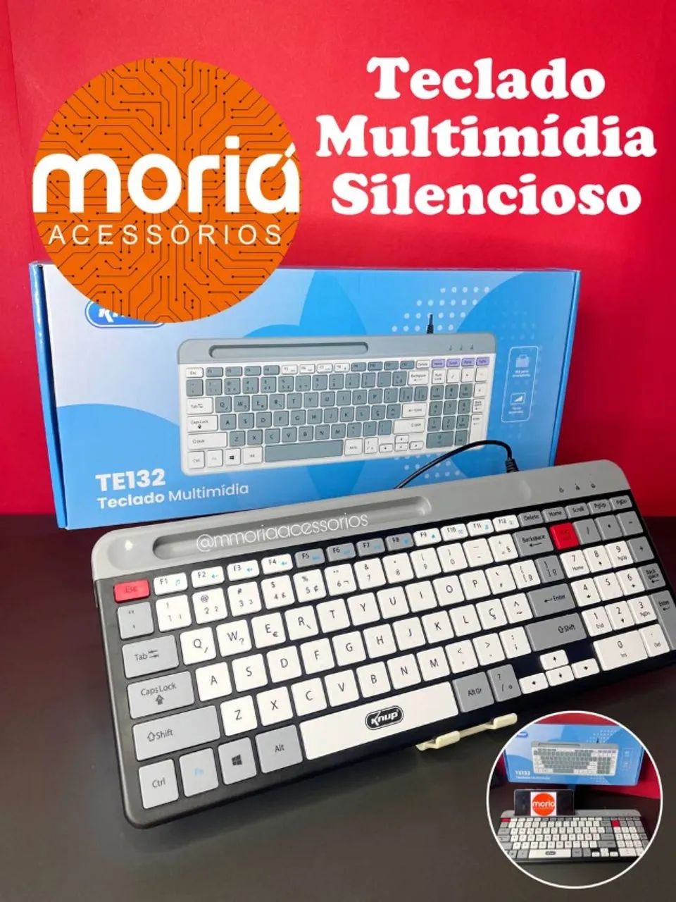 Teclado Multimídia com Fio ABNT2 Silencioso Suporte p/ Celular Knup KP-TE132