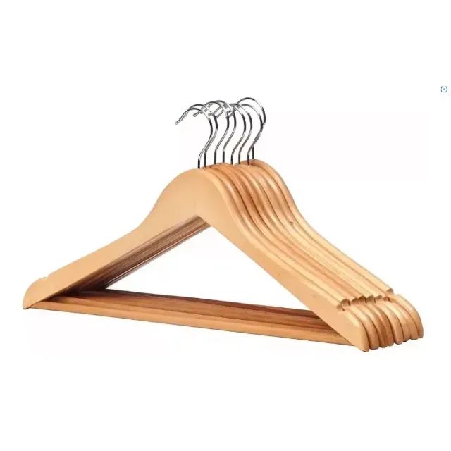 10 unidades - Cabide de Madeira com barra e gancho cromado prata