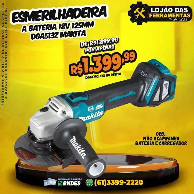Esmerilhadeira 125mm a Bateria 18v DGA513Z Makita