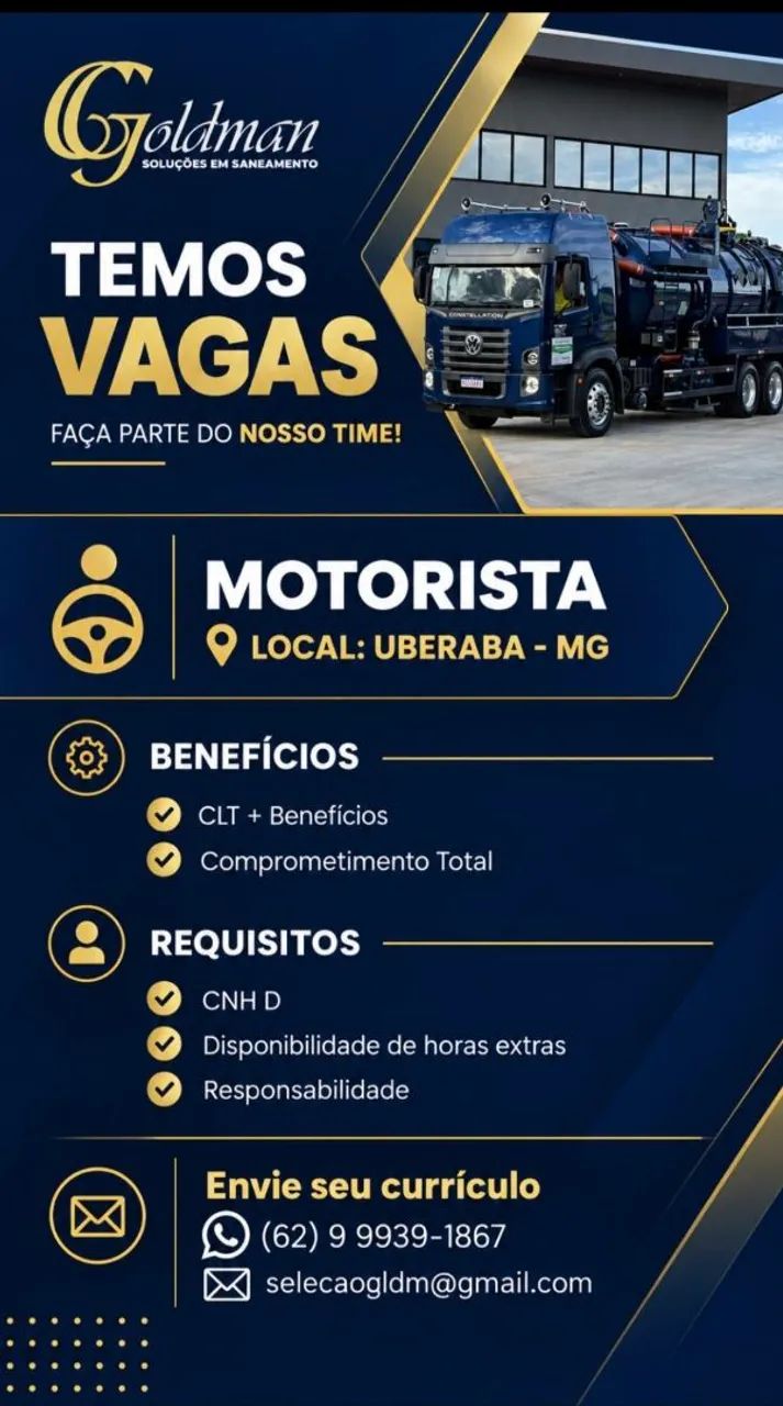 Vaga para motorista de caminhão em Uberaba MG 