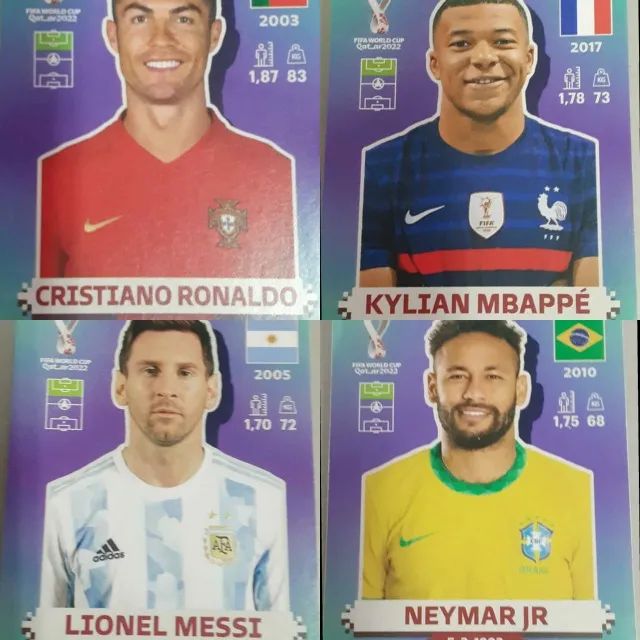 4 Figurinhas Neymar Cristiano Messi Mbappe Copa Qatar 2022