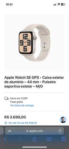 Comprar Apple Watch SE GPS • Caixa estelar de alumínio – 44 mm • Pulseira  esportiva estelar – P/M - Apple (BR)