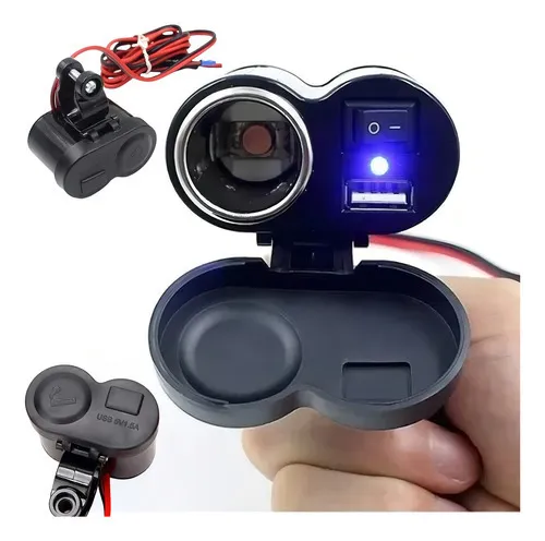 Adaptador p/ Moto Tomada Acendedor 12vdc E Usb 5vdc Carregador