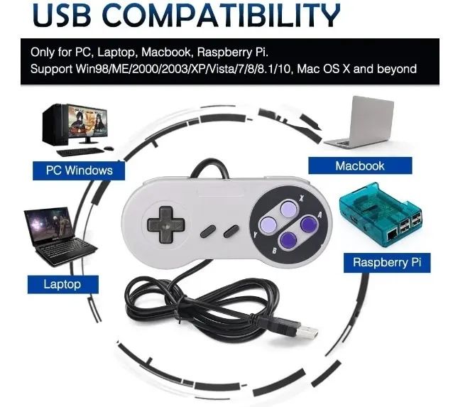 Controle USB estilo Snes Super Nintendo compatível com PC, Mac, Raspberry Pi - Foto 5