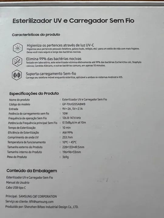Esterilizador UV e Carregador Sem Fio Samsung - Foto 5