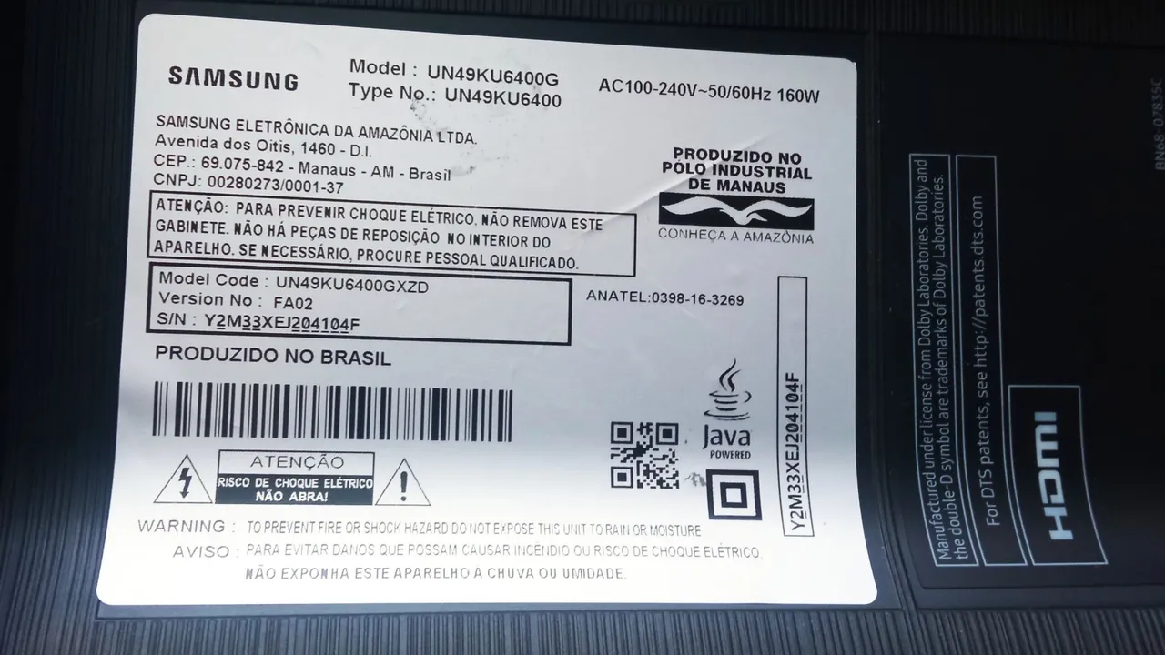 Carcaça completa TV Samsung UN49KU6400G